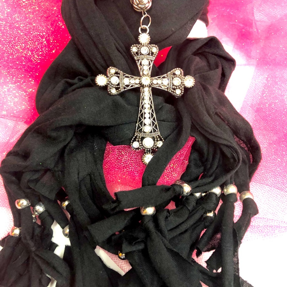 Black/silver cross scarf